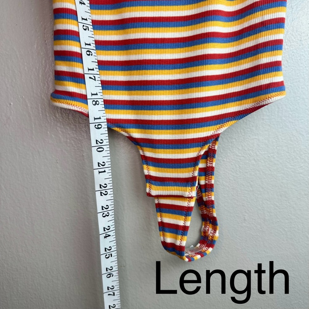 Madewell Spaghetti-Strap Thong Bodysuit in Rainbow Stripes Sz XS - Picture 6 of 11